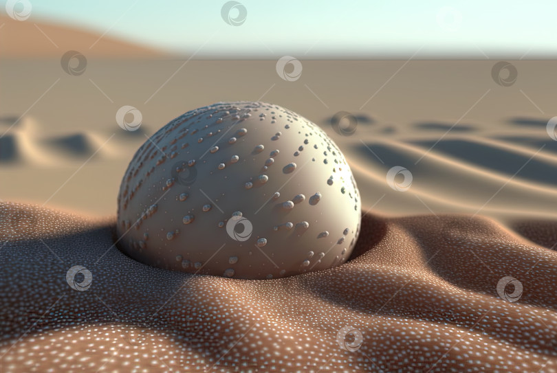 Скачать Сюрреалистическая раковина на пляже. Абстрактный моллюск филигранной формы на песке. Сгенерированный искусственный интеллект. фотосток Ozero