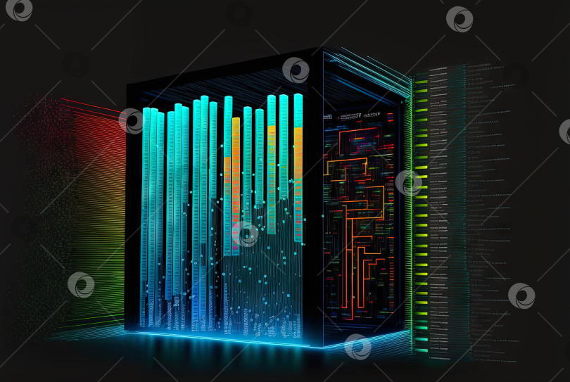 Скачать Абстрактная концепция больших данных с кластерами данных, собираемыми сервером. Концепция цифровой сортировки и управления. Сгенерированный искусственный интеллект. фотосток Ozero