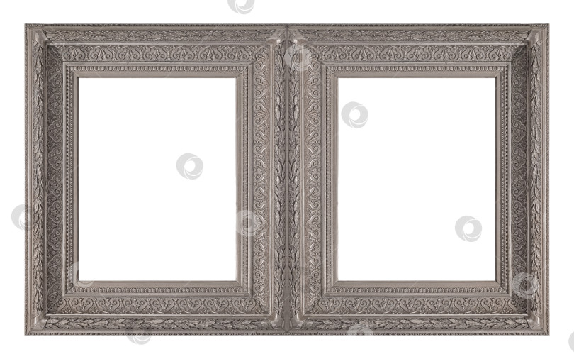 Скачать Двойная серебряная рамка (диптих) для картин, зеркал или фотографий, выделенных на белом фоне фотосток Ozero