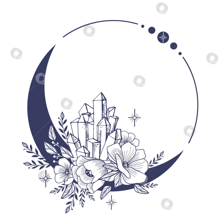 Скачать Небесная мистическая луна в стиле бохо, цветы и звезды, символ колдовства, ведьмовские эзотерические предметы, цветочные мистические элементы, грибы, гриб. Ведьмовские татуировки. Эзотерический клипарт фотосток Ozero