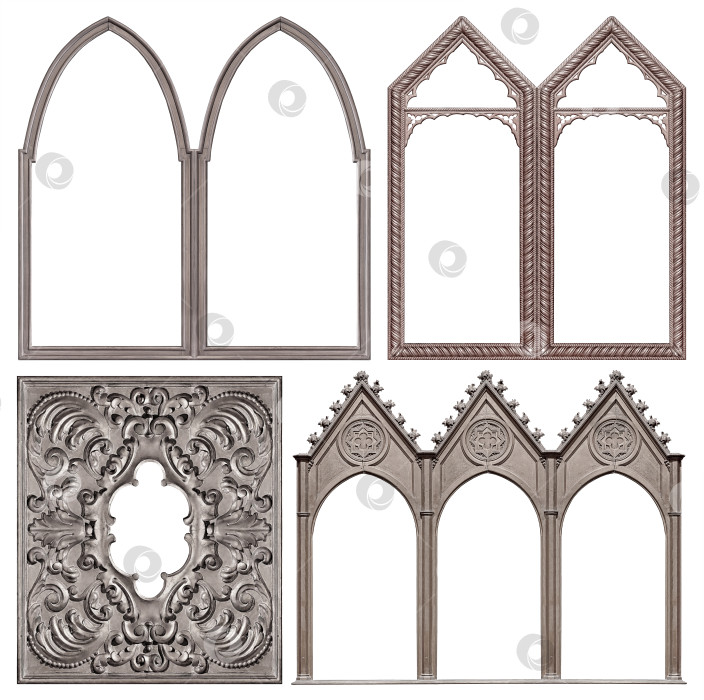 Скачать Набор готических серебряных рам для картин, зеркал или фотографий, выделенных на белом фоне фотосток Ozero