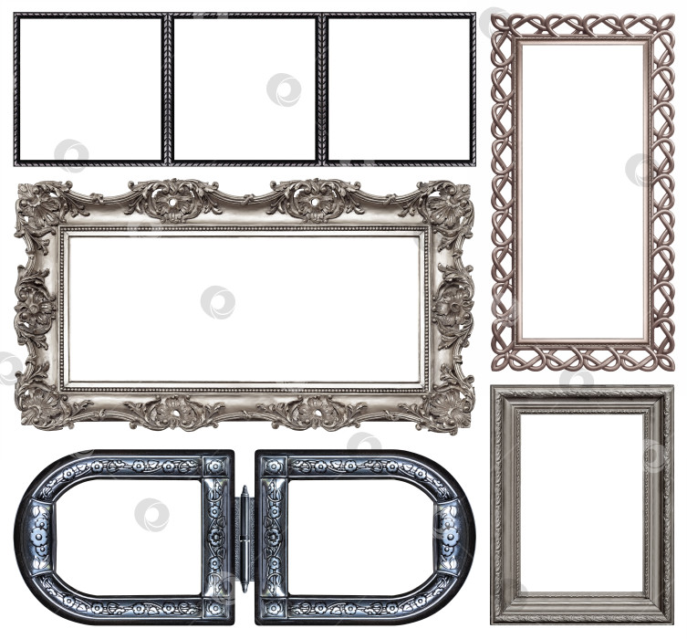 Скачать Набор серебряных рам для картин, зеркал или фотографий, выделенных на белом фоне фотосток Ozero