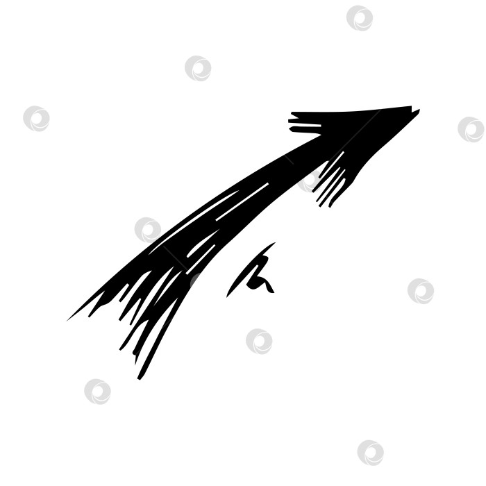 Скачать Векторный каракуль с черной стрелкой, изолированный значок на белом фоне. Нарисованный от руки элемент дизайна указателя. фотосток Ozero