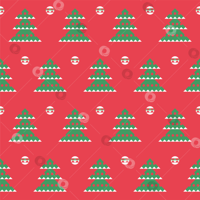 Скачать Рождественский абстрактный геометрический фон с рождественской елкой и шарами-символами. Бесшовный узор для оберточной бумаги, подарочной упаковки, текстиля, ткани фотосток Ozero