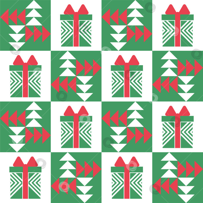 Скачать Рождественский абстрактный фон с символом рождественской елки и подарками. Бесшовный узор для оберточной бумаги, подарочной упаковки, обоев, текстиля фотосток Ozero