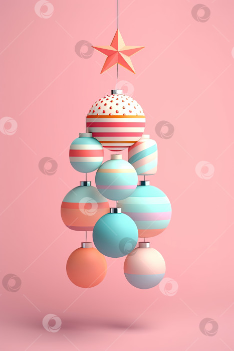 Скачать Рождественские украшения шары 3D пастельный фон фотосток Ozero