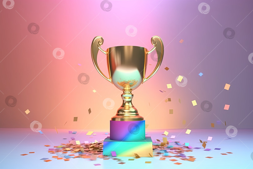 Скачать Голографический металлический 3D-кубок golden trophy award cup фотосток Ozero