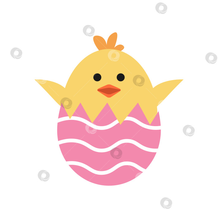 Скачать Векторный милый цыпленок в яйце. Треснувшее яйцо с орнаментом. Красочный. фотосток Ozero
