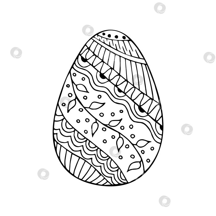 Скачать Нарисованное от руки пасхальное яйцо с каракулями. Пасхальный зентангл. Векторное яйцо с орнаментом. Контур. фотосток Ozero