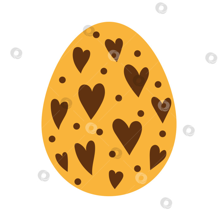 Скачать Пасхальное желтое яйцо с коричневыми сердечками и точками. Охота за яйцами. Пасхальная традиция. Яйцо в плоском исполнении. фотосток Ozero