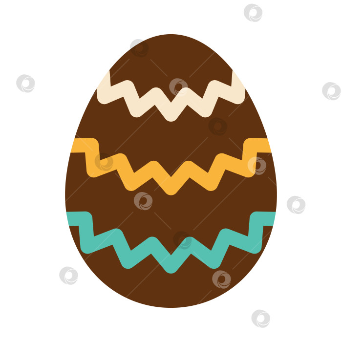 Скачать Пасхальное коричневое яйцо с волнистым орнаментом. Зеленые и желтые зигзаги. Охота за яйцами. Пасхальная традиция. Шоколадное яйцо в плоском исполнении. фотосток Ozero