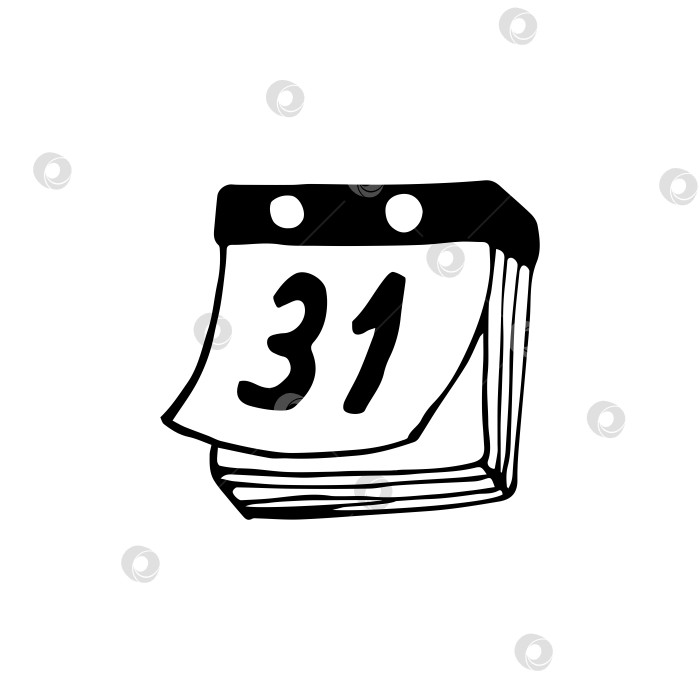 Скачать Нарисованный от руки календарь с каракулями на 31 октября. Черно-белая симпатичная векторная иллюстрация для Хэллоуина. Контур. фотосток Ozero
