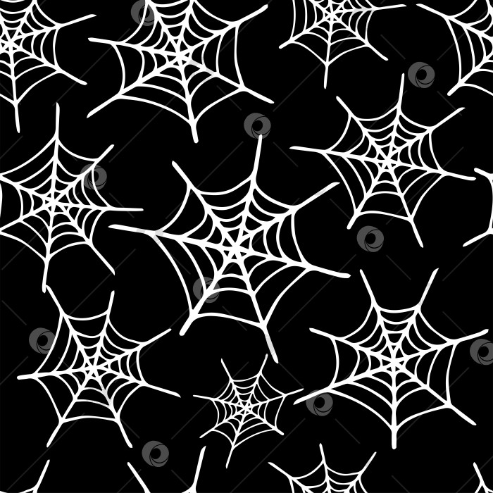 Скачать Векторный бесшовный узор из белой нарисованной от руки паутины на черном фоне. Симпатичный узор на Хэллоуин с паутиной. Дизайн на Хэллоуин для упаковочной бумаги или обложки. фотосток Ozero