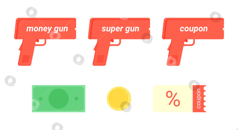 Скачать Набор денежных автоматов с разными надписями, банкнота, монета и купон на белом фоне. Дизайн рекламных баннеров и листовок. Плоская современная иллюстрация. фотосток Ozero