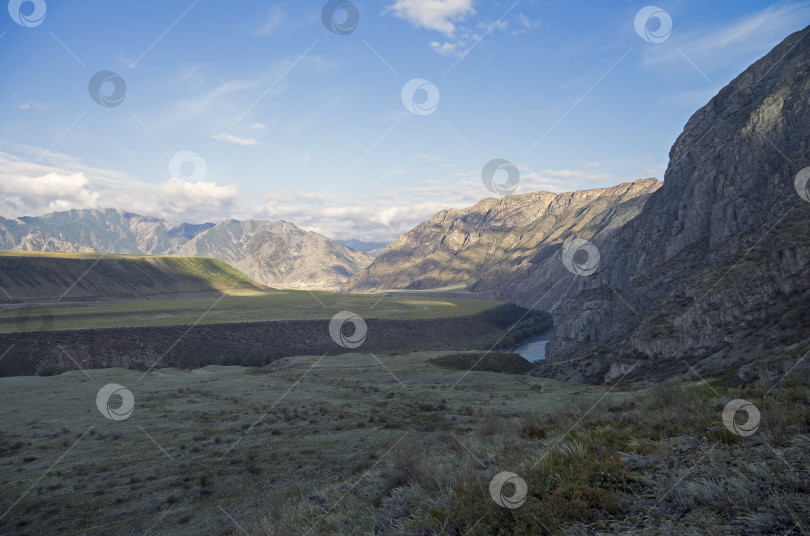 Скачать Утро в долине реки Катунь. Горный Алтай, Россия. фотосток Ozero