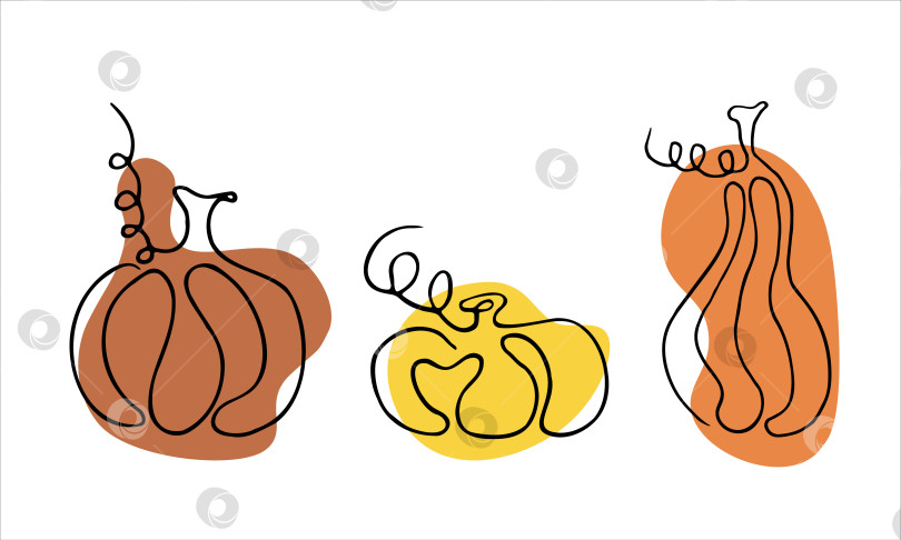 Скачать Тыквенная линия для осеннего сбора урожая, дня благодарения, Хэллоуина. Оранжевый, коричневый, желтый. Векторная иллюстрация фотосток Ozero