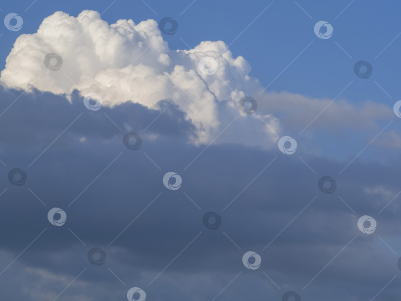Скачать Большое пушистое красивое кучево-дождевое облако высоко в солнечный день. На голубом небе образуются красивые огромные мягкие облака фотосток Ozero