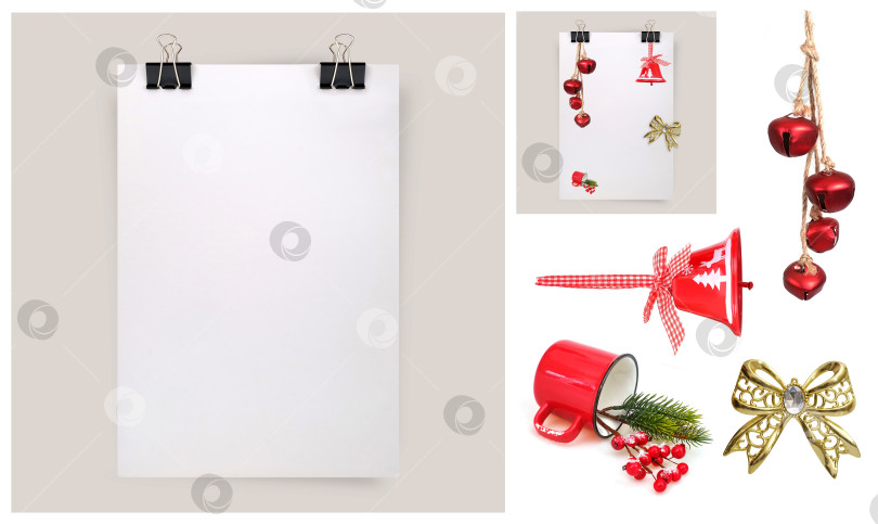 Скачать Набор элементов для создания рождественского или новогоднего плаката, баннера, открытки фотосток Ozero