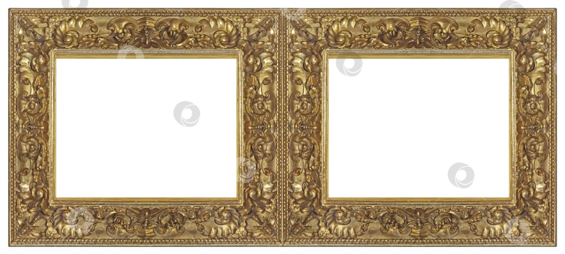 Скачать Двойная золотая рамка (диптих) для картин, зеркал или фотографий, выделенных на белом фоне фотосток Ozero