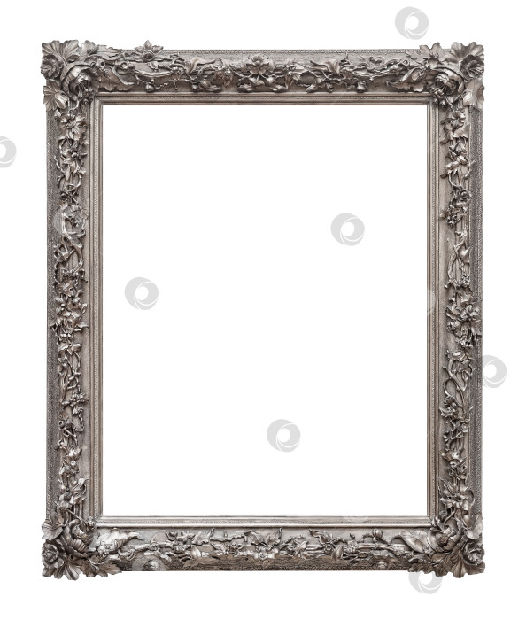 Скачать Серебряная рамка для картин, зеркал или фотографий, выделенных на белом фоне. Элемент дизайна с контуром отсечения фотосток Ozero