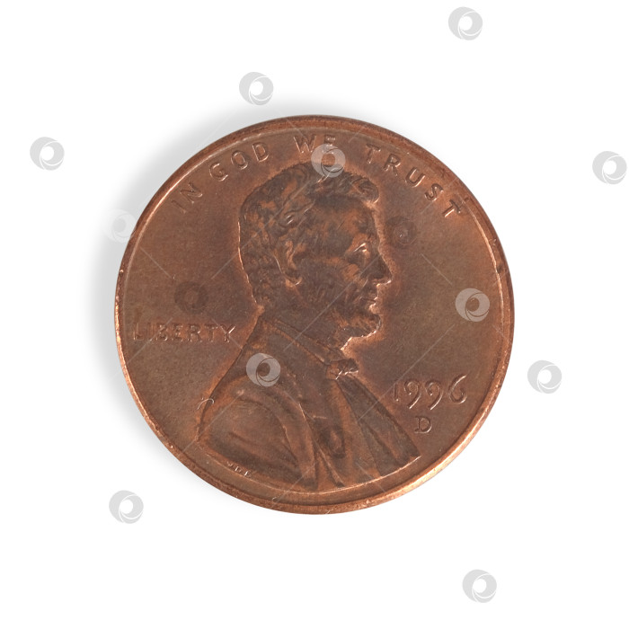 Скачать Аверс одноцентовой монеты Соединенных Штатов изолирован на белом фоне. Элемент дизайна с контуром отсечения фотосток Ozero