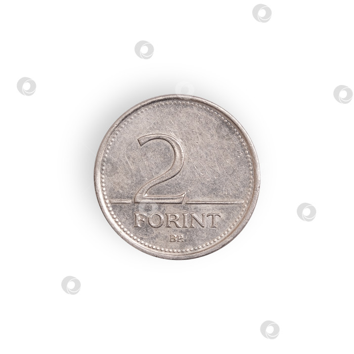 Скачать Венгерская монета достоинством в 2 форинта. Венгерская надпись "Венгерская республика" на английском языке. Элемент дизайна с контуром отсечения фотосток Ozero