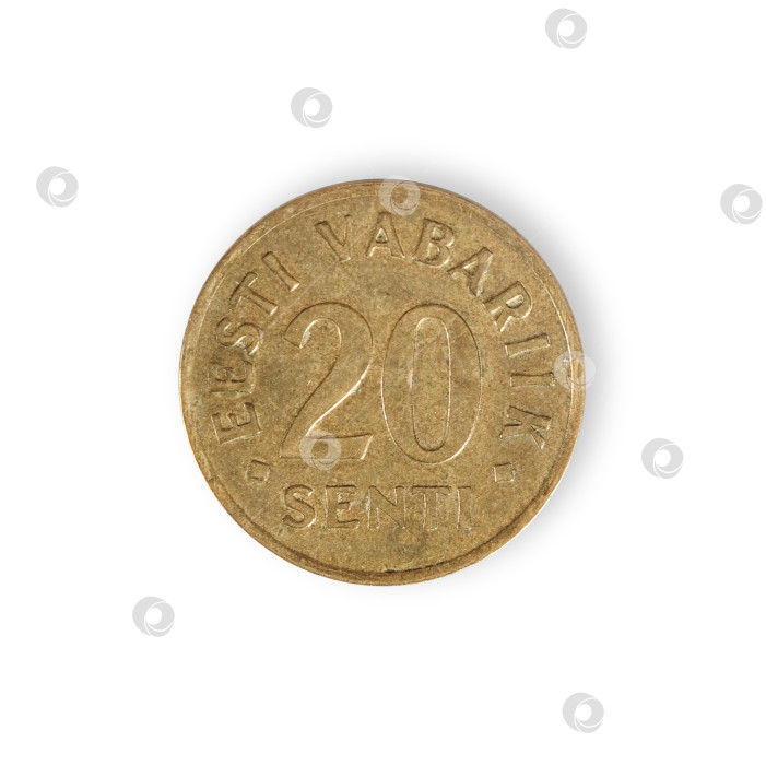 Скачать Старая эстонская монета достоинством в 20 сенти. Эстонская надпись "Эстонская Республика" на английском языке. Элемент дизайна с контуром отсечения фотосток Ozero