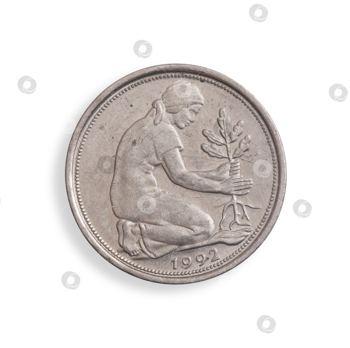 Скачать Немецкая монета достоинством в 50 пфеннигов. Элемент дизайна с контуром отсечения фотосток Ozero
