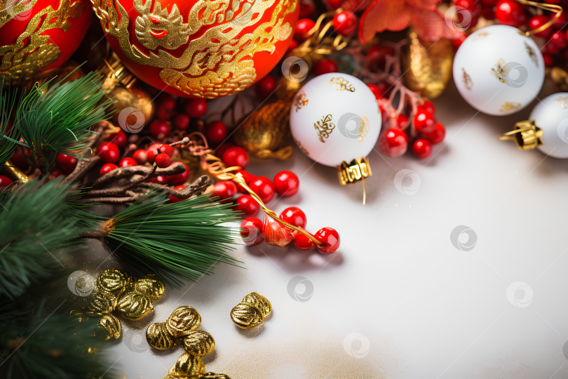 Скачать Новогодние шары и декор на белом фоне фотосток Ozero