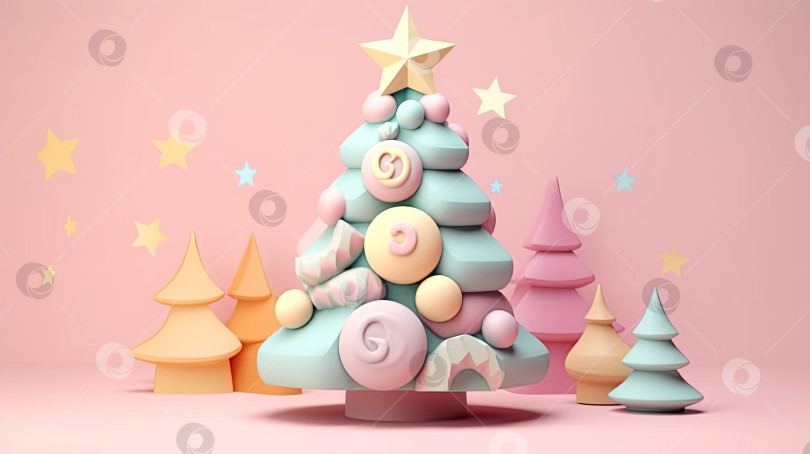 Скачать Креативная рождественская елка 3D конфеты пастельный фон фотосток Ozero