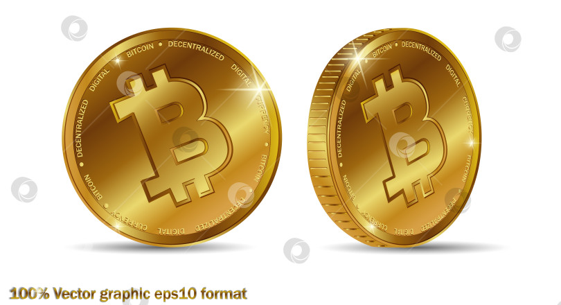 Скачать Золотая биткойн-монета. Символ криптовалюты золотая монета биткоин, выделенный на белом фоне. Реалистичная векторная иллюстрация. фотосток Ozero
