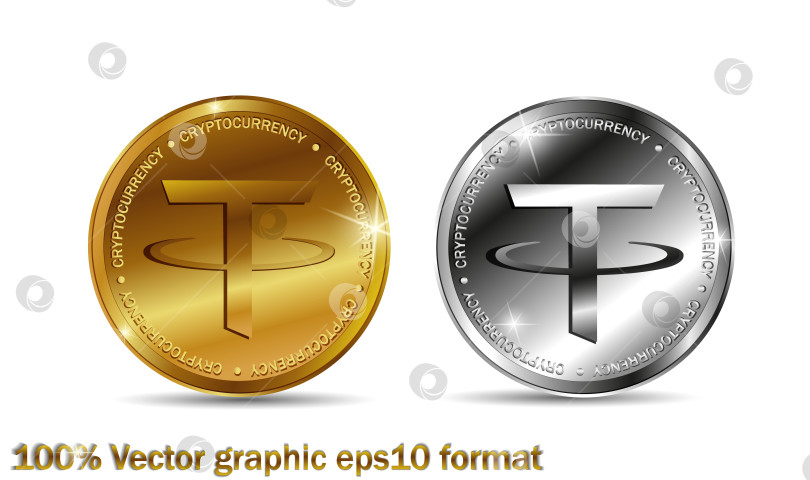 Скачать Золотая и серебряная привязная монета. Символ привязки золотых и серебряных монет криптовалюты, выделенный на белом фоне. Реалистичная векторная иллюстрация фотосток Ozero