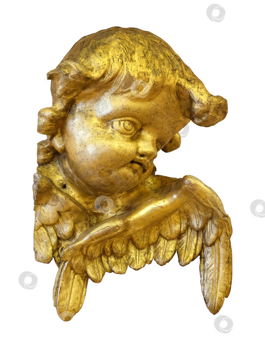 Скачать Золотой ангел, выделенный на белом фоне. Элемент дизайна с контуром отсечения фотосток Ozero