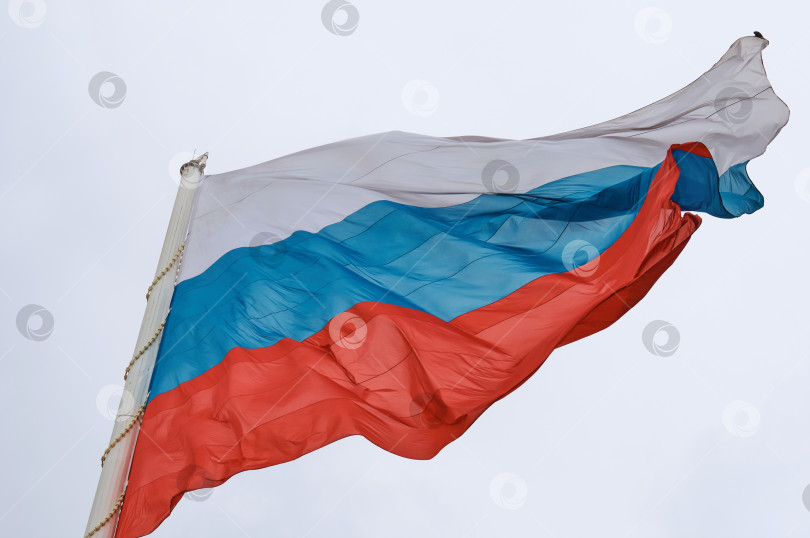 Скачать Большой российский флаг крупным планом. Государственный символ Российской Федерации на ветру фотосток Ozero