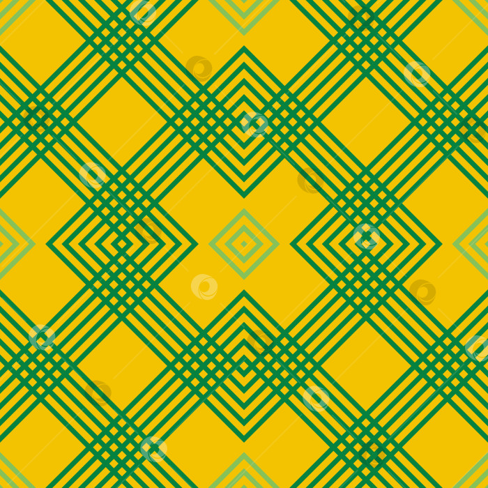 Скачать Бесшовный геометрический узор из переплетенных зеленых линий на желтом фоне. Клетчатая текстура для текстиля, обоев, скатертей, оберточной бумаги фотосток Ozero