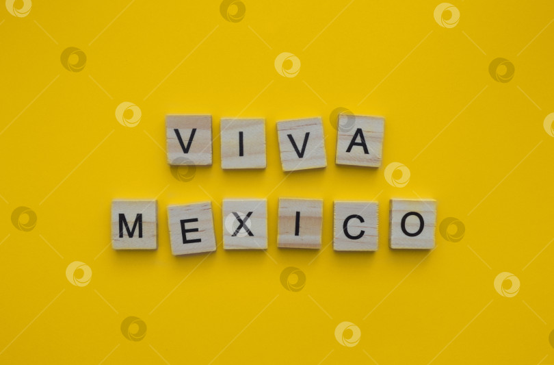 Скачать September 16, Independence Day of Mexico, Viva Mexico, minimalistic banner with the inscription in wooden letters фотосток Ozero