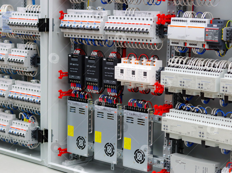Скачать Power modules for LED strips installed in an electrical switchboard. фотосток Ozero
