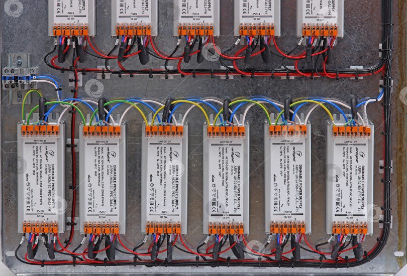 Скачать Power modules for LED strips installed in an electrical switchboard. фотосток Ozero