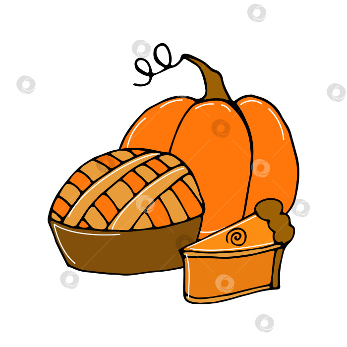 Скачать doodle pumpkin pie with cut piece and pumpkin фотосток Ozero