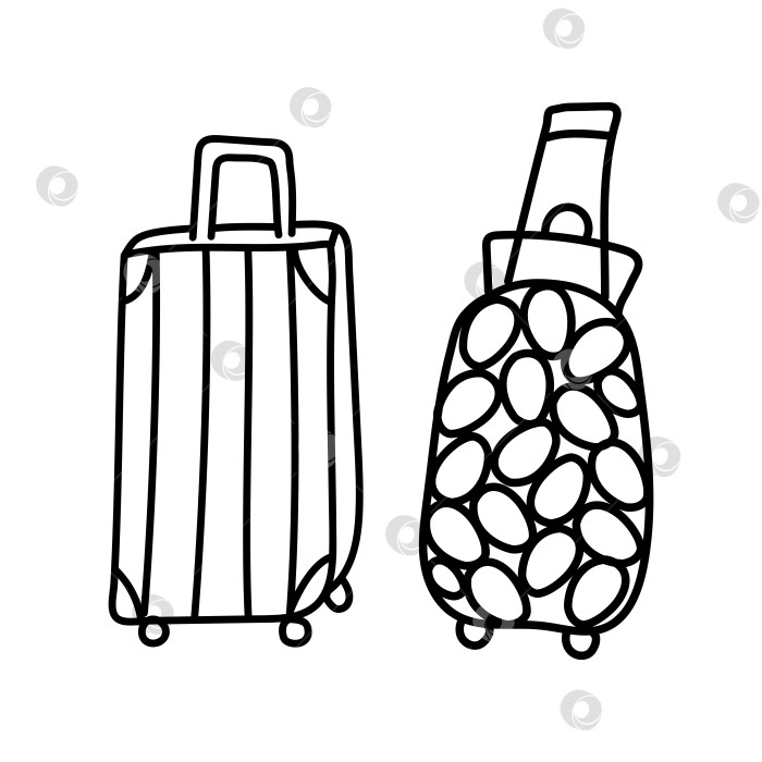 Скачать doodle outline set of suitcases on wheels фотосток Ozero