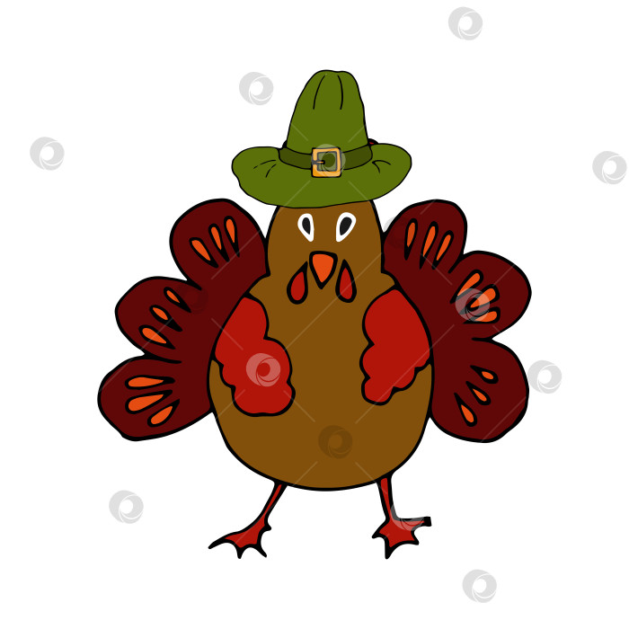 Скачать doodle cartoon turkey in a hat фотосток Ozero