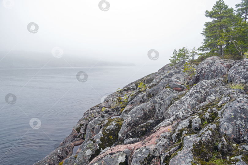 Скачать Fog in the Ladoga skerries. Karelia, Russia. фотосток Ozero