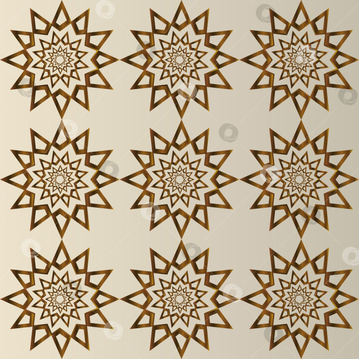 Скачать Seamless abstract festive golden background pattern. Luxurious golden geometric seamless pattern with multi-faceted three-dimensional stars фотосток Ozero