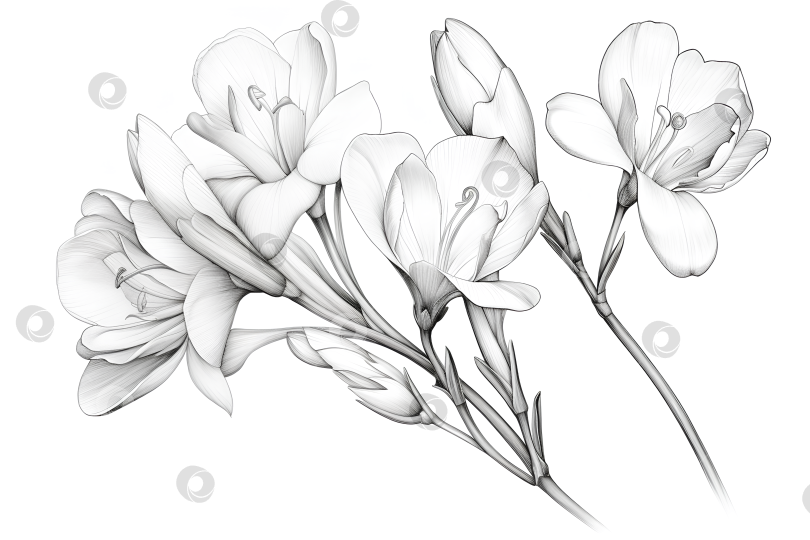 Фрезия, цветы на веточке, на белом фоне - Ozero - российский фотосток