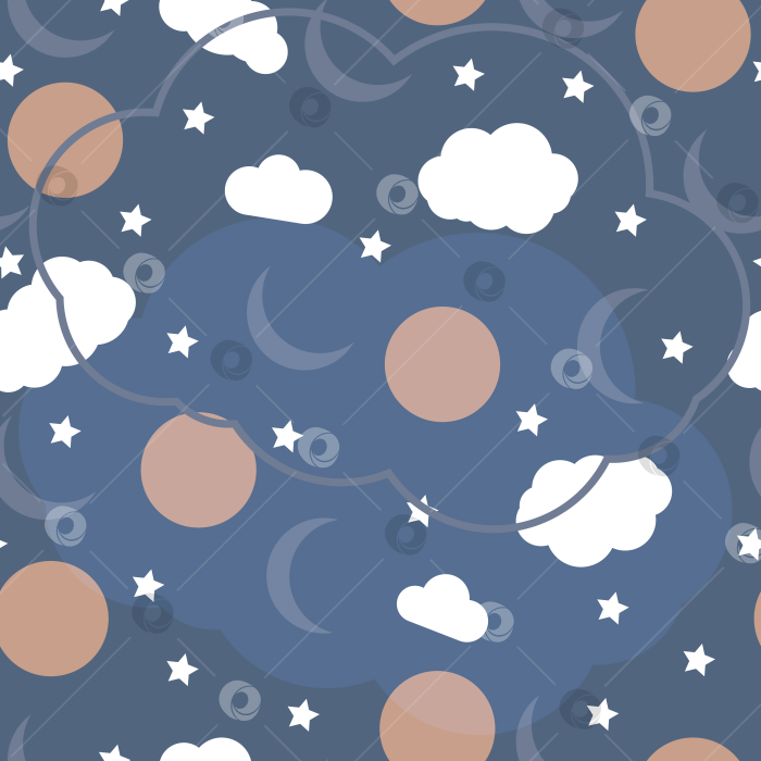 Скачать Abstract pattern of moon, clouds and stars. фотосток Ozero