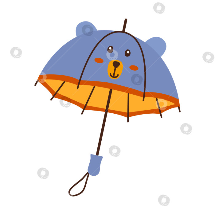 Скачать Isolated opened blue childish umbrella in shape bear with ears in flat style on white background фотосток Ozero