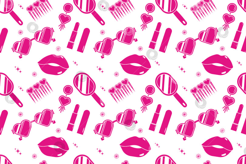 Скачать Повторите фон в стиле Барби. Бесшовный узор с розовыми губами, моррором и губной помадой. Плоская иллюстрация фотосток Ozero