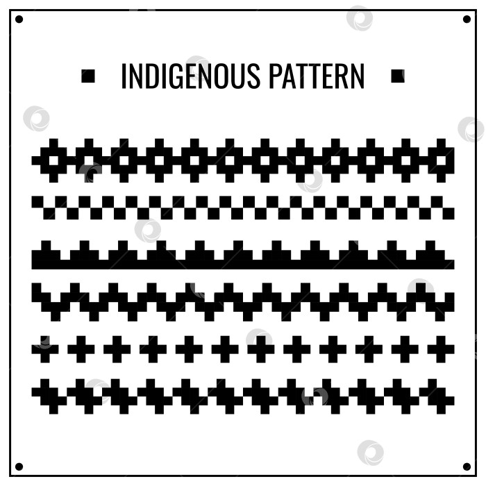 Скачать Набор черно-белой бесшовной ленты коренных народов Америки. Племенная декоративная лента. Ацтекский мотив. Дизайн для батика, иллюстрации и стиля узора. фотосток Ozero