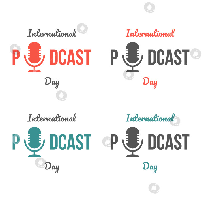 Скачать Международный день дизайна подкастов 30 сентября. Набор иконок и наклеек для подкаста. Плоская иллюстрация фотосток Ozero