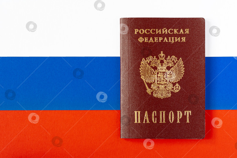 Скачать Passport of a citizen of the Russian Federation, on a background of the national flag (copy space) фотосток Ozero